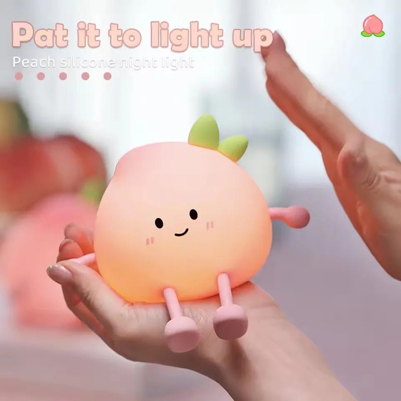 Bluejw Cute Peach Night Light - Rechargeable Silicone LED Nursery Nightlight with 7 Colors, Tap Control Bedside Lamp for Kids Bedroom - Christmas Gift - Image 5